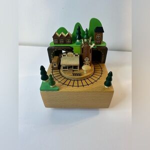 Wooden Music Box with Train and Trees